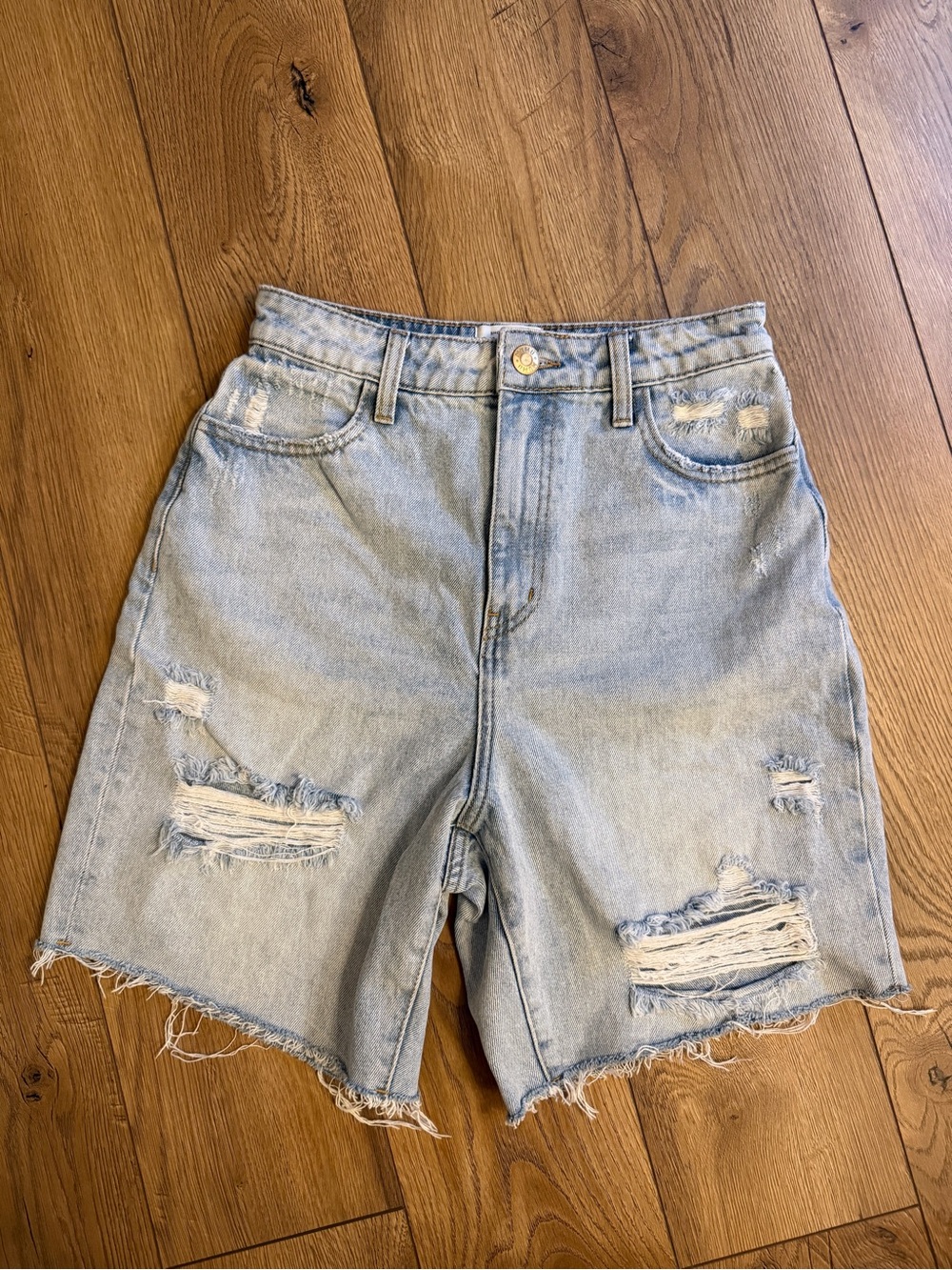 Women’s Light Blue Distressed Denim Jorts